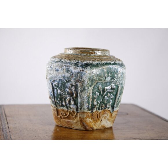 Antique Chinese hexagonal green ginger jar 3.5", Victorian small size ginger - Picture 3 of 10